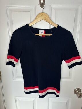 Cabi Hampton Shell Navy Red & White Stripe Sweater Womens Size Small Preppy Luxe